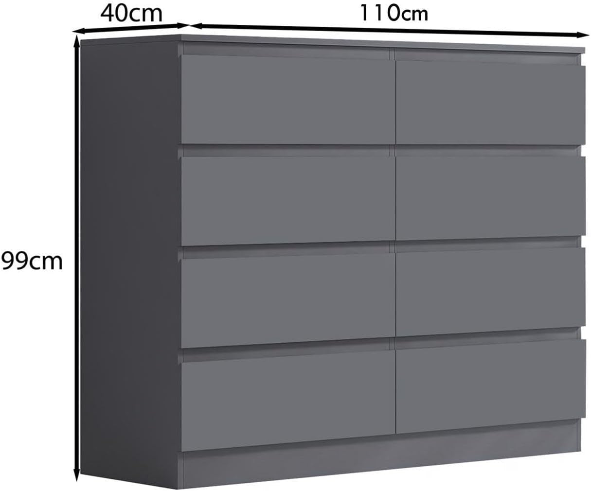 Matt Grey 8 Drawer Chest XL Modern Storage Cabinet Bedroom Dresser Unit