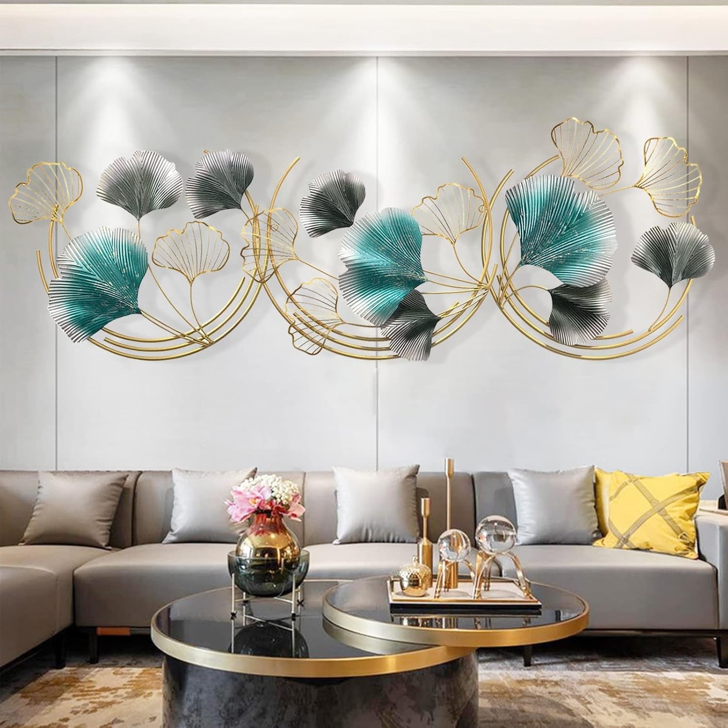 Large Metal Ginkgo Leaf Wall Art Gold 150x50cm 3D Sculpture