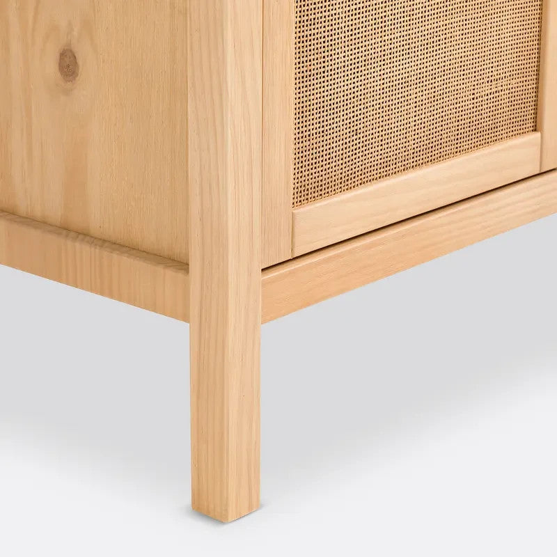 Gabin 104.5cm Solid Pine & Rattan Sideboard – Natural 2-Door Storage Unit