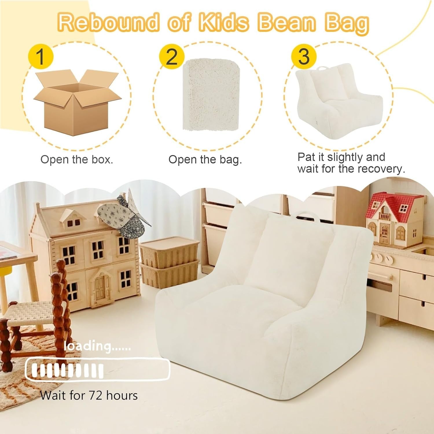 Kids Bean Bag Chair Sofa 60x55x55cm – Toddler Reading Seat Plush