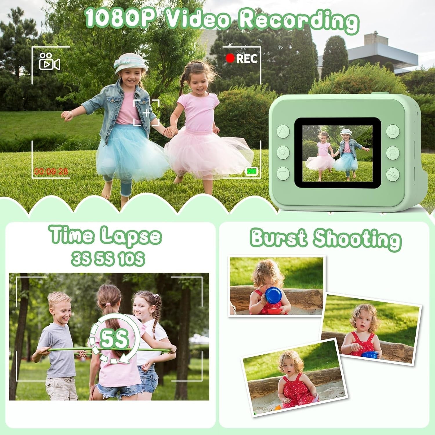 Kids Instant Print Camera 1080P HD 32GB Card Photo Paper Toy Gift