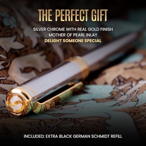 Luxury Rollerball Pen Silver Chrome 24K Gold Medium Gift