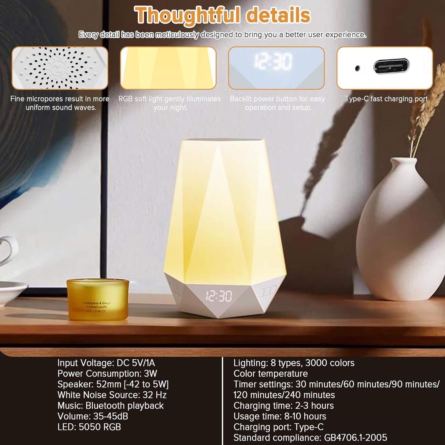Smart White Noise Machine – 32 Soothing Sounds, Night Light & Timer