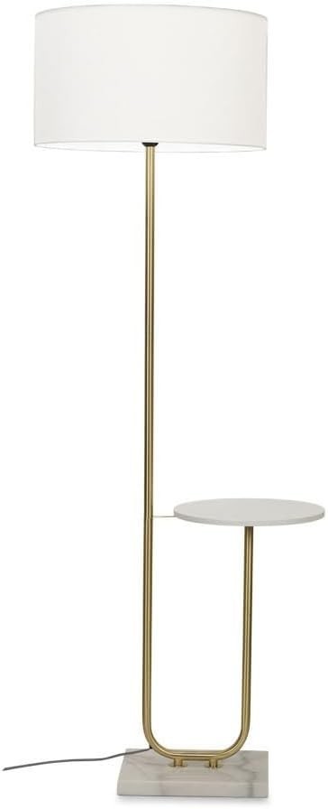 Modern Gold Floor Lamp with White Shade & Shelf | E27 Bulb Included 152cm