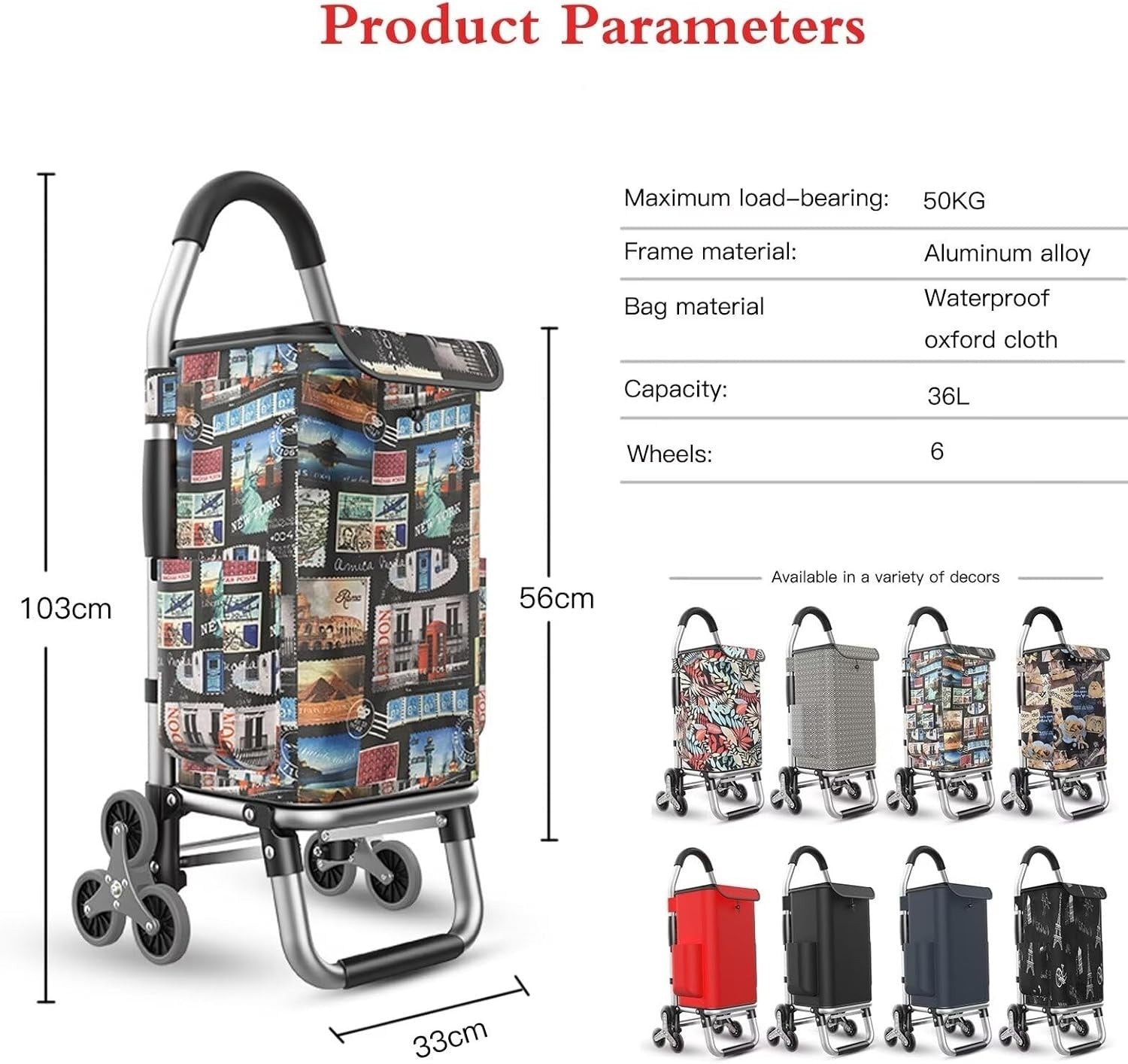 Compact Stair-Climbing Shopping Cart 6-Wheel Quiet Foldable Waterproof Trolley