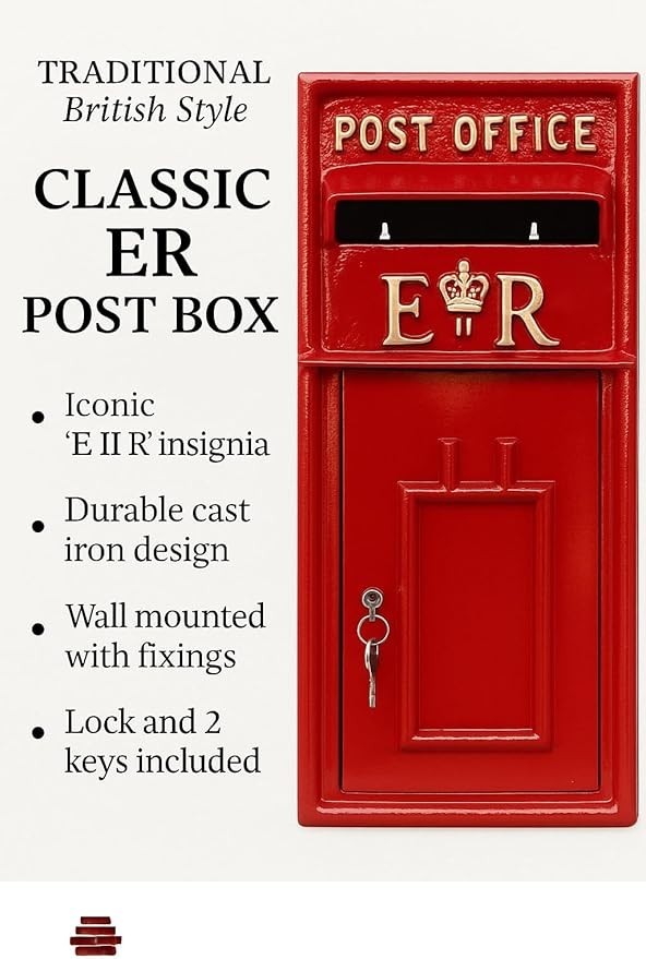 Wall Mounted Cast Iron Post Box Red – Lockable Secure Mailbox for Home & Events