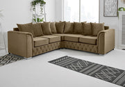 Mink Plush Velvet 5-Seater Corner Sofa – Scatterback & Button Detail