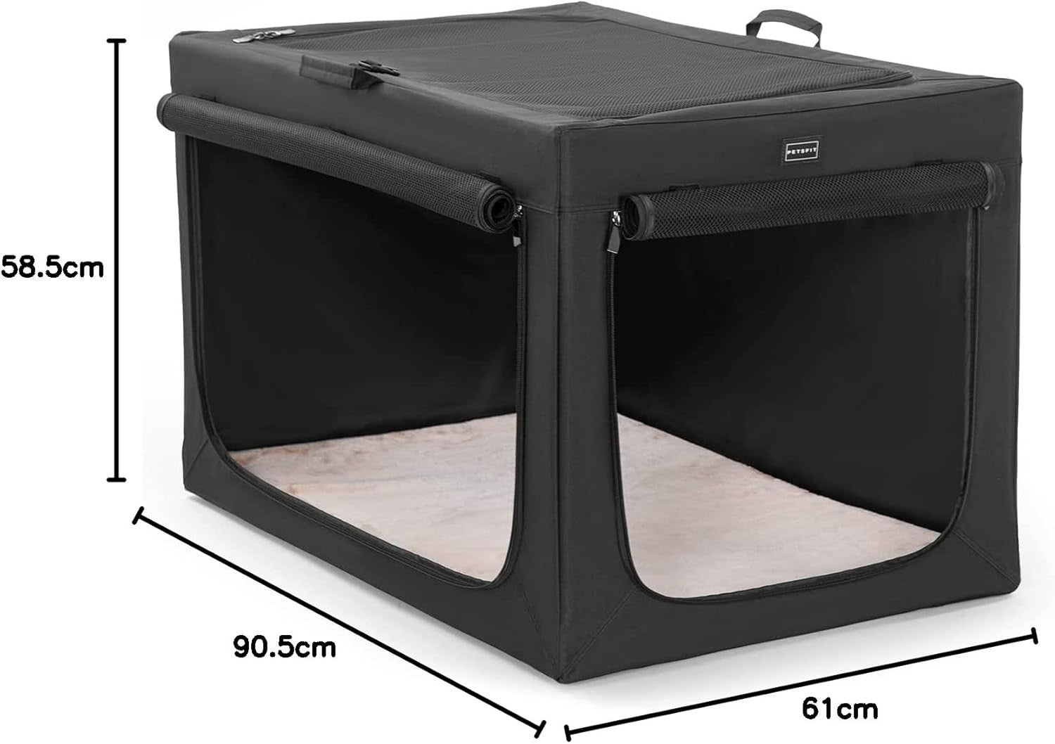 Large Soft Sided Dog Crate with Sturdy Frame, Ventilation Mesh & Fleece Mat 91x6