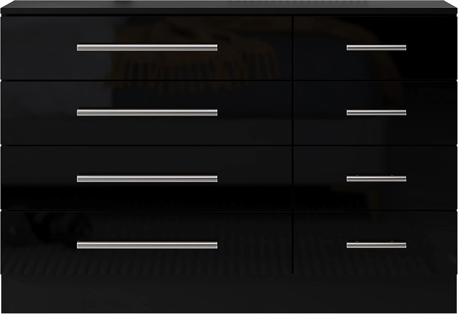 8 Drawer Black High Gloss Chest of Drawers Modern Bedroom Storage Cabinet