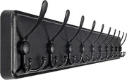 Black Wooden Wall Mounted Coat Rack 38" | Heavy Duty 10 Triple Hook Organizer