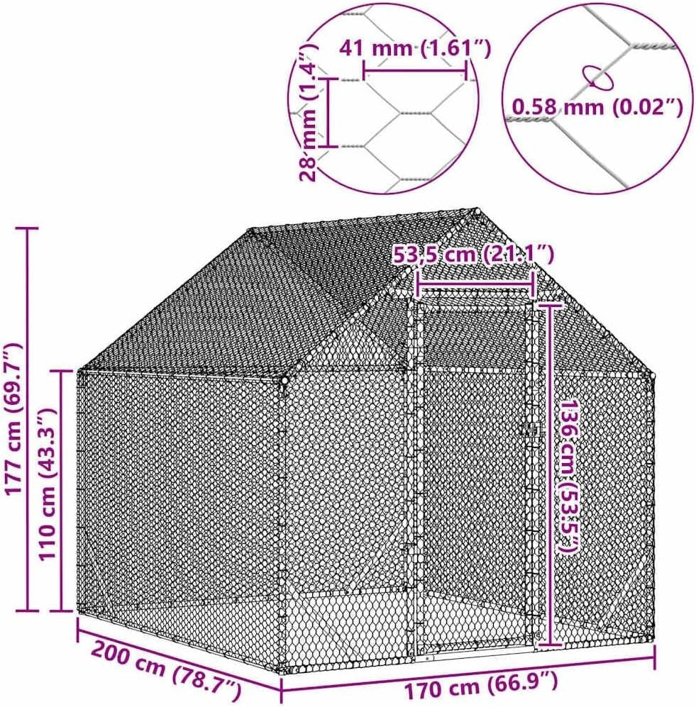 Large Galvanised Steel Chicken Cage 200x170x177cm