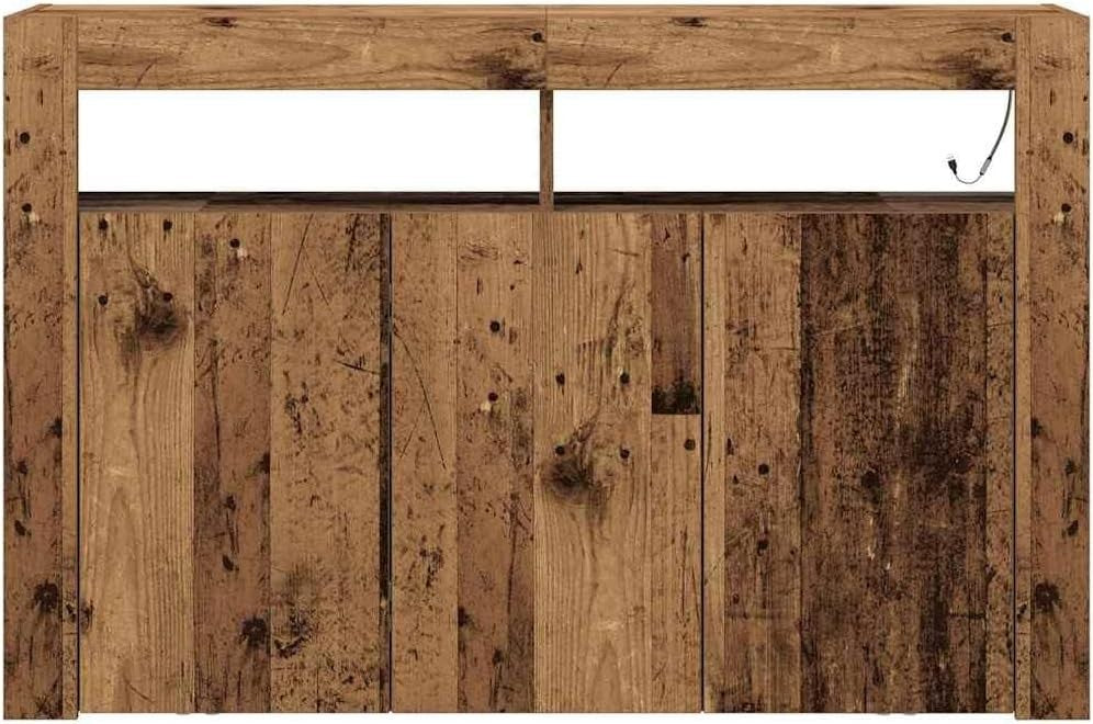 Rustic LED Wooden Sideboard Cabinet 3 Doors 8 Compartments Storage Buffet