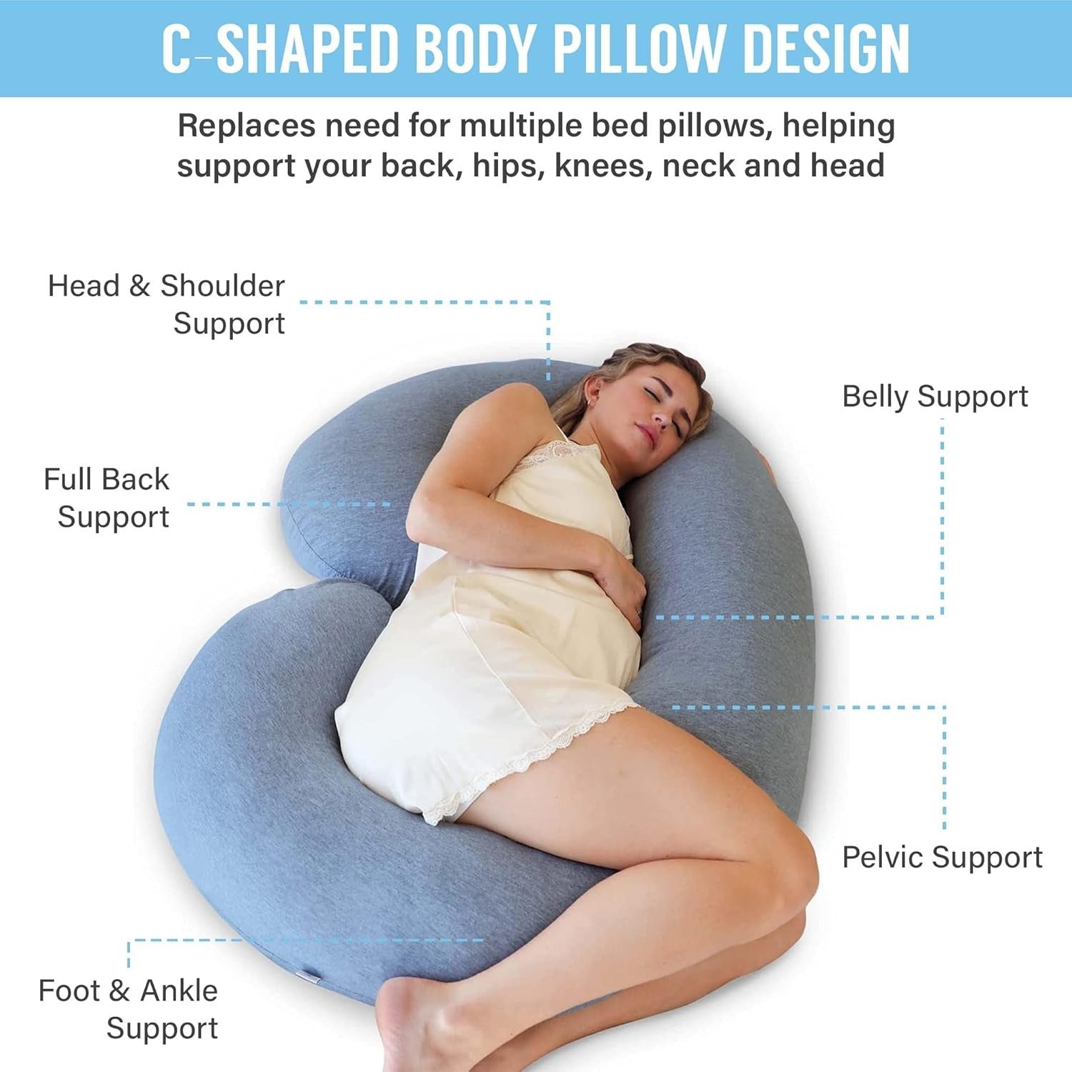 Cooling Pregnancy Pillow C Shape Full Body Maternity Support Sleeping Pillow