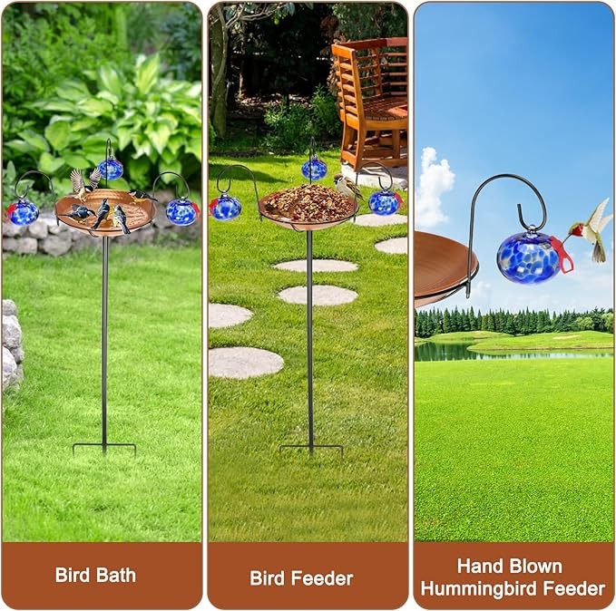 2-in-1 Hummingbird Feeder & Bird Bath Bowl – Hand Blown Glass Garden Decor