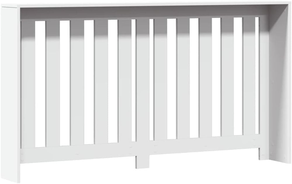 White Radiator Cover Shelf | Modern Slatted MDF Cabinet 149x20x82cm