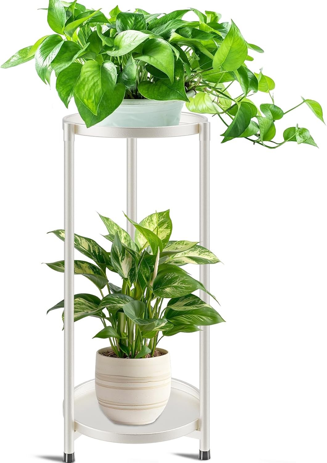 2 Tier White Metal Plant Stand Indoor Outdoor Flower Display Rack Corner Shelf