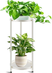 2 Tier White Metal Plant Stand Indoor Outdoor Flower Display Rack Corner Shelf