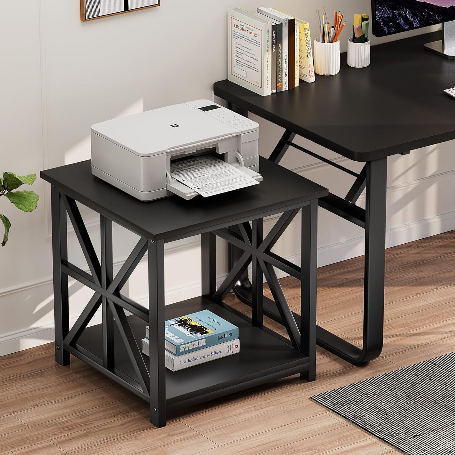 Black 2-Tier Square Side Table 50x50x50 cm | Farmhouse End Table w/ Storage