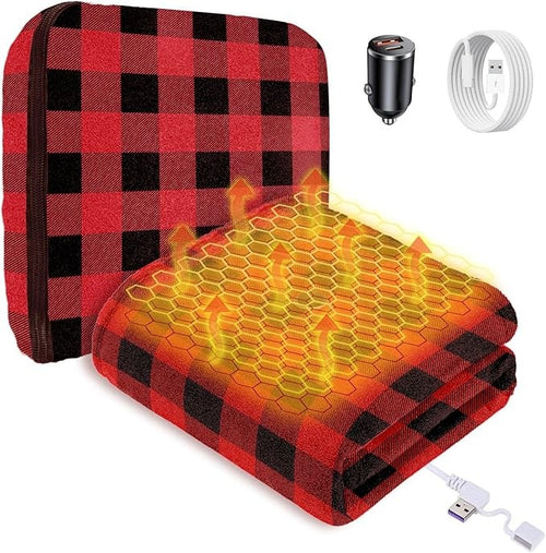 Electric Heated Car Blanket 12V Portable Travel Throw 3 Heat Levels Washable