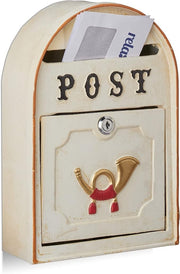 Vintage Wall Mounted Letterbox Lockable Post Horn Design Metal Beige