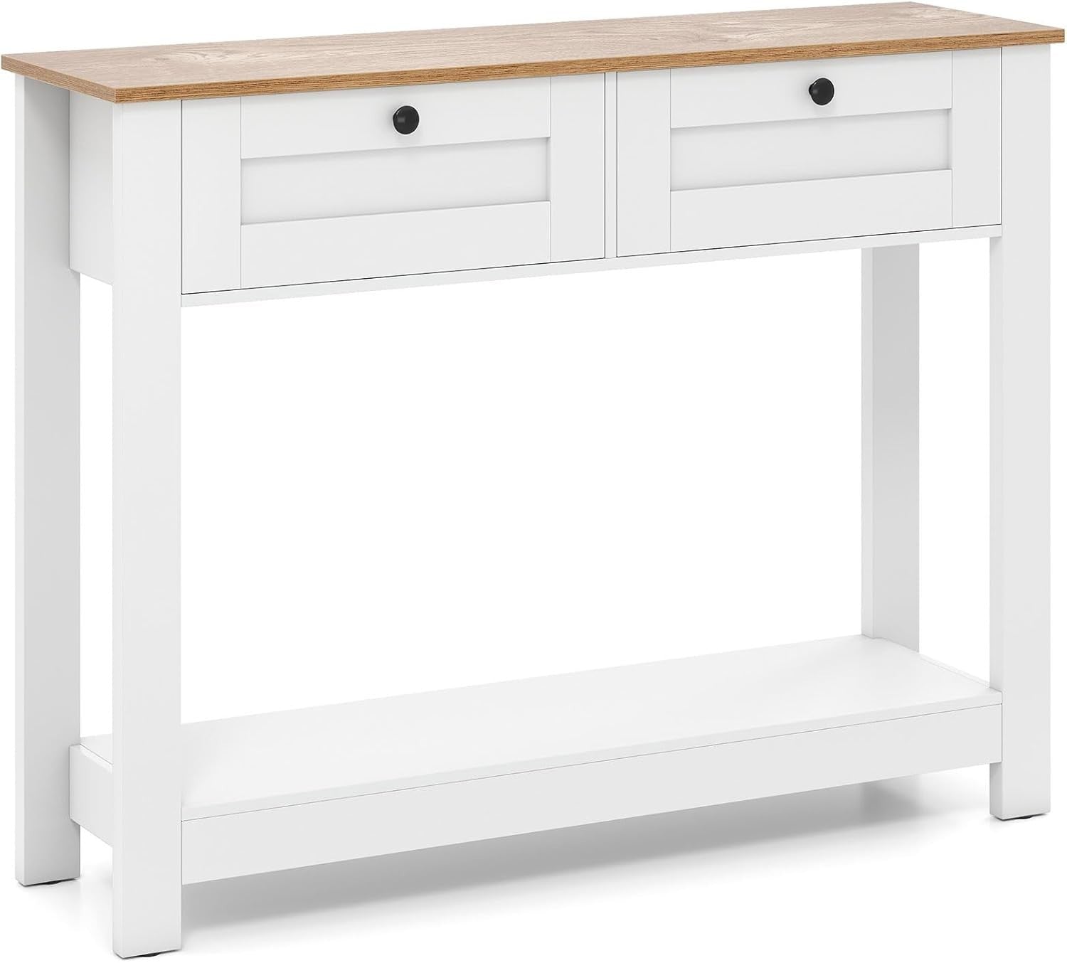 Slim Rustic Console Table 2 Drawers Open Shelf Hallway Storage 106x30x81cm
