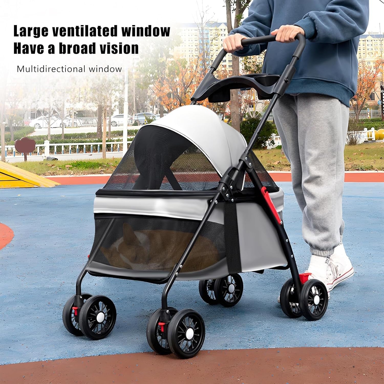 Small Dog Stroller Folding Pet Buggy Breathable Mesh Wheels Travel