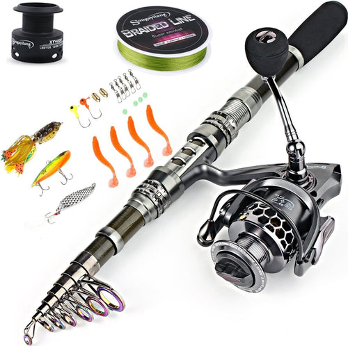 Portable Telescopic Fishing Rod Reel Combo Travel Kit for Salt & Freshwater