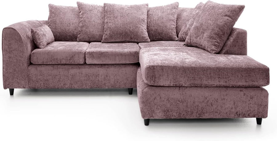 Pink Chenille Corner Sofa Right – Modern L Shape Couch for Living Room