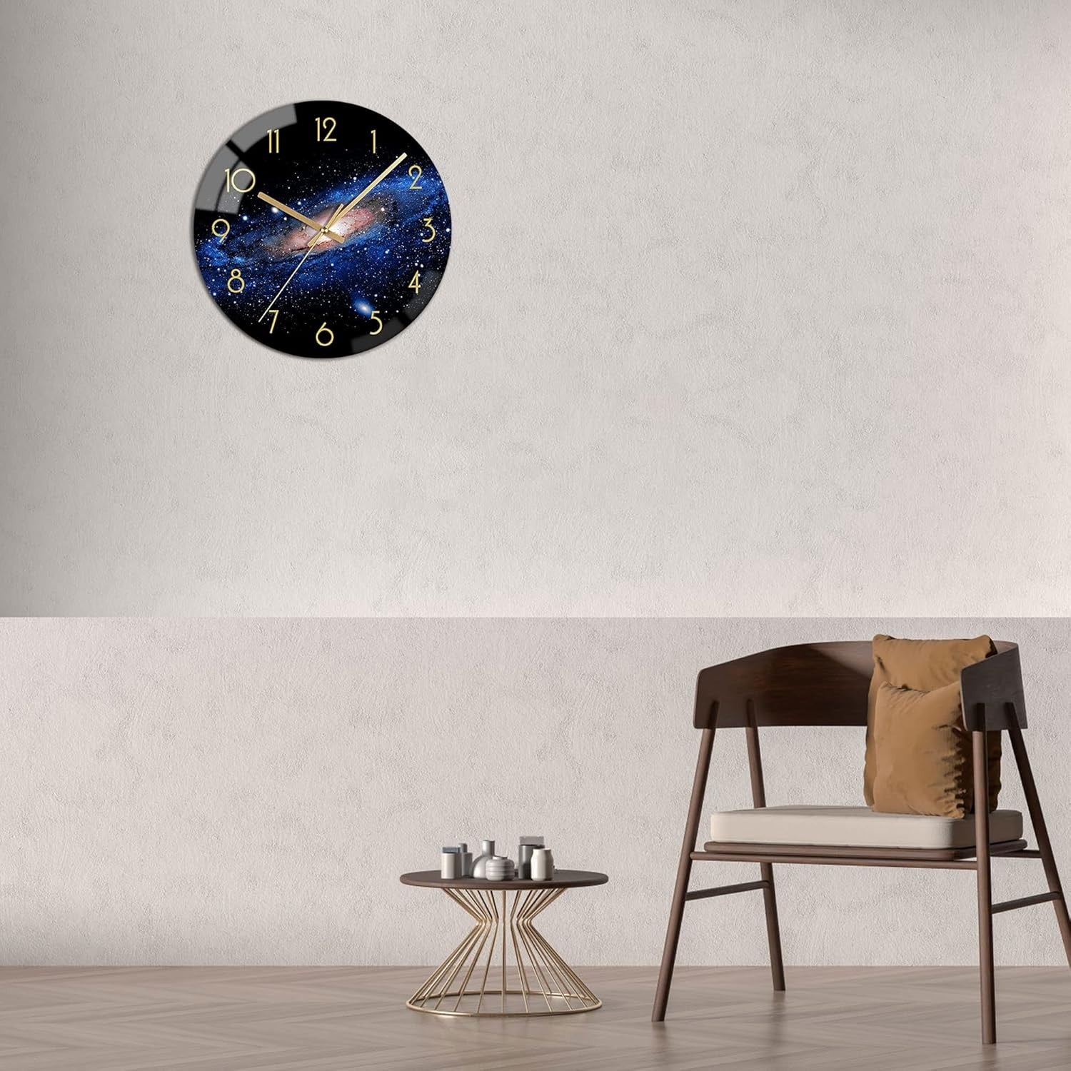 12" Night Sky Glass Wall Clock Silent Non-Ticking Modern Galaxy Decor