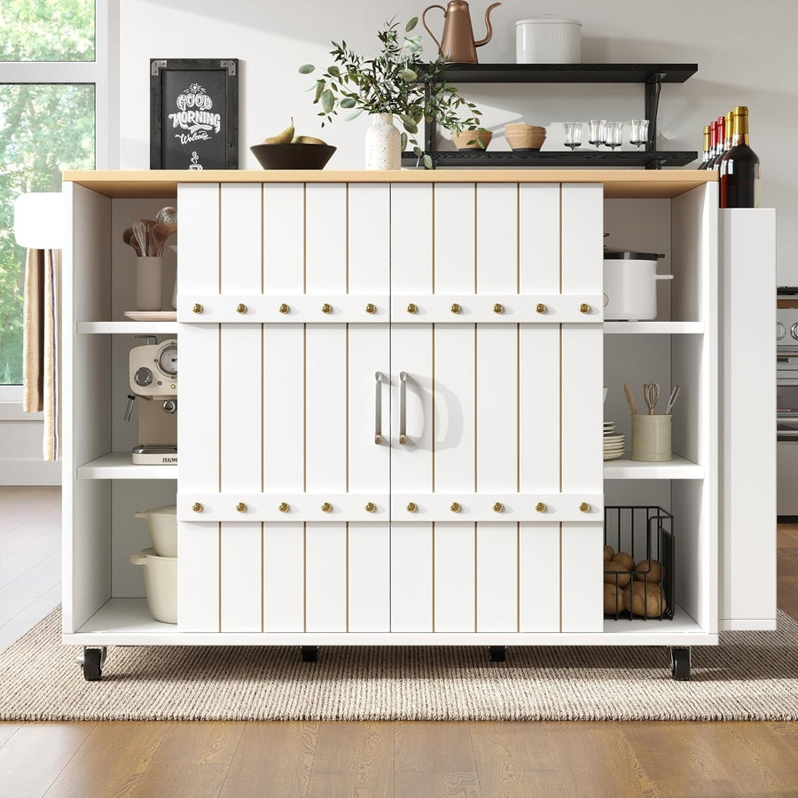 White Rolling Kitchen Island Foldable Worktop Cart