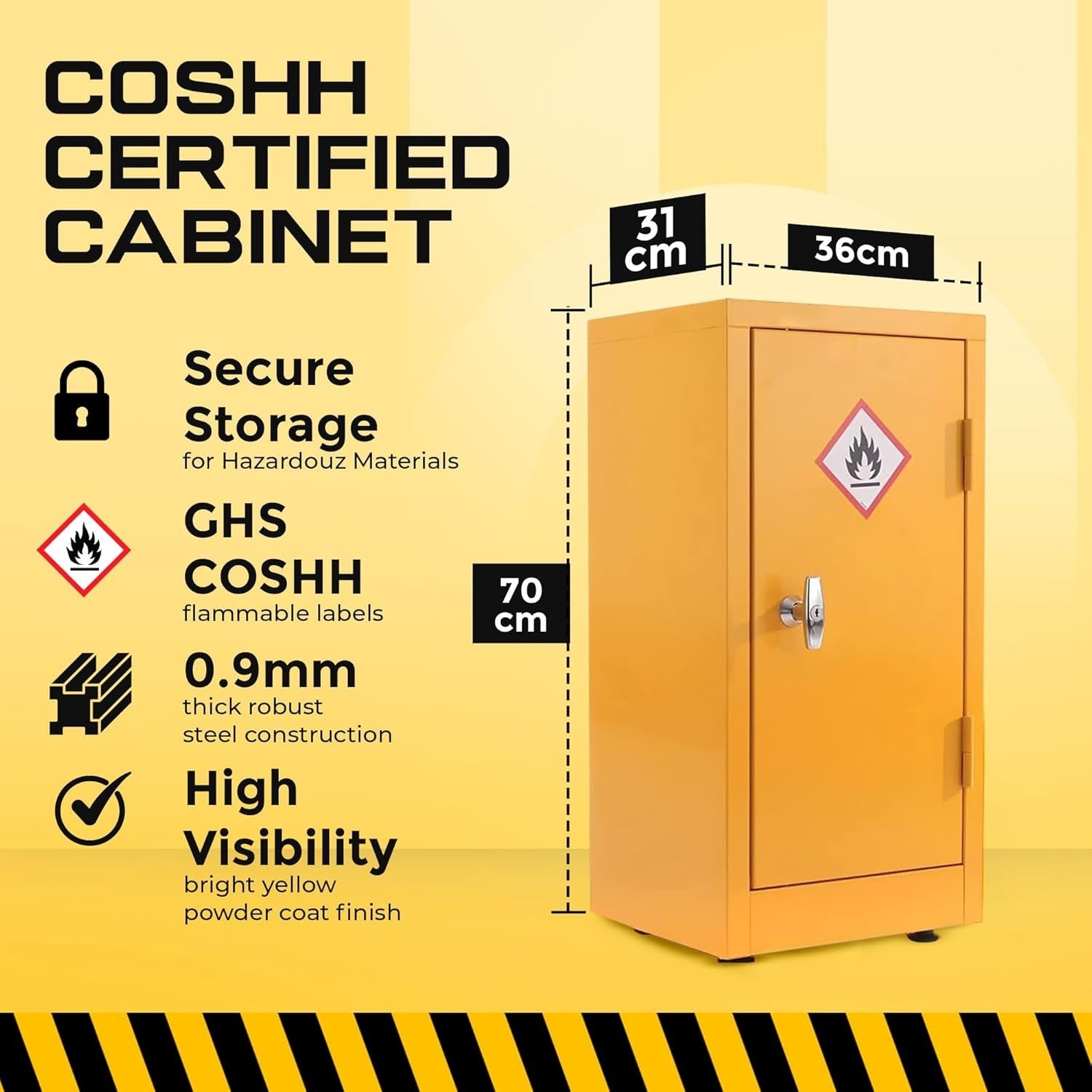 Compact Fireproof Lockable COSHH Cabinet with Adjustable Shelves 70cm