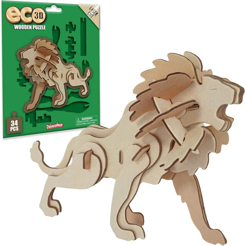 3D Wooden Lion Puzzle Kit – Eco-Friendly DIY Safari Animal Toy for Kids