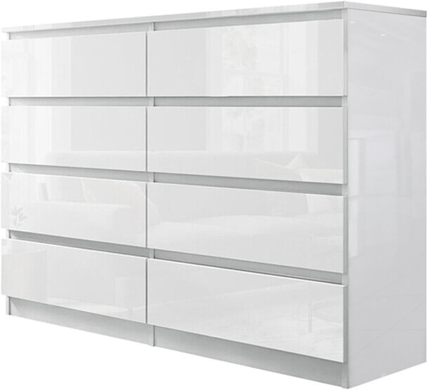 White Gloss 8 Drawer Chest Wide Tall Bedroom Storage Unit Modern 120cm
