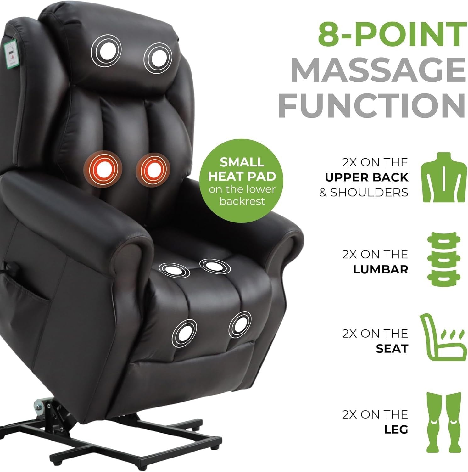 Dual Motor Lift Recliner Chair Heat Massage Leather Riser Mobility Support Brown