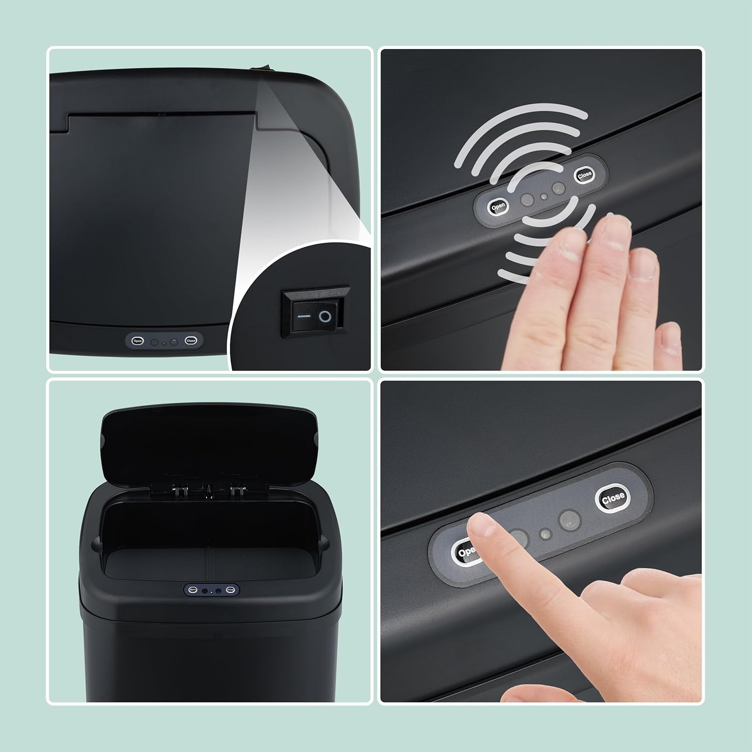 40L Touchless Kitchen Bin Sensor Automatic Lid Black Steel