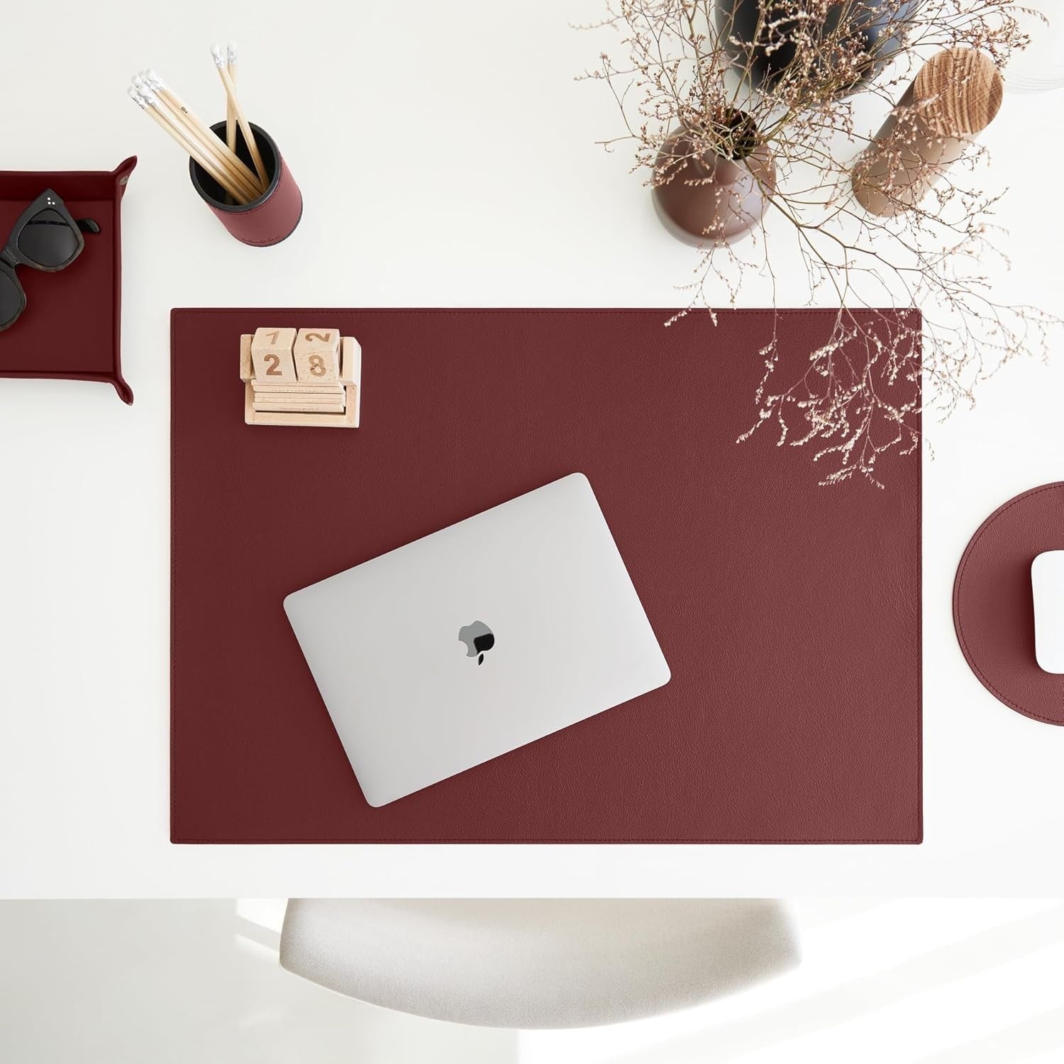 Leather Valet Tray Burgundy Red – Desk Organiser for Keys, Coins & Jewellery