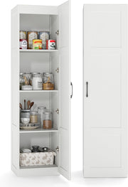 Tall White Kitchen Cupboard 4 Tier Wooden Pantry Storage Cabinet Unit