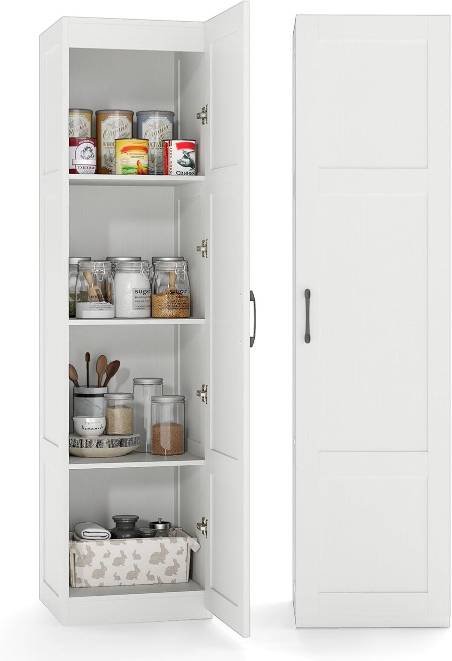 Tall White Kitchen Cupboard 4 Tier Wooden Pantry Storage Cabinet Unit