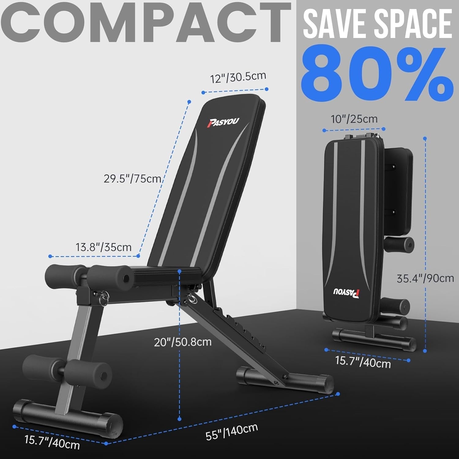 PASYOU Adjustable Weight Bench Full Body Workout Multi-Purpose Foldable Incline