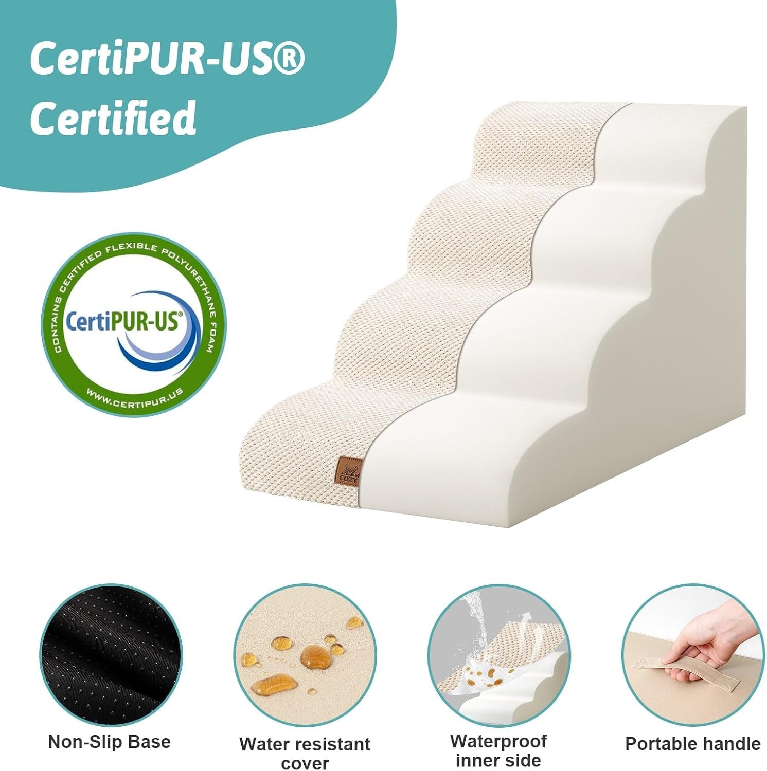 Dog Stairs 4 Tier 19.7in Foam Pet Ramp for Bed Sofa Leakproof