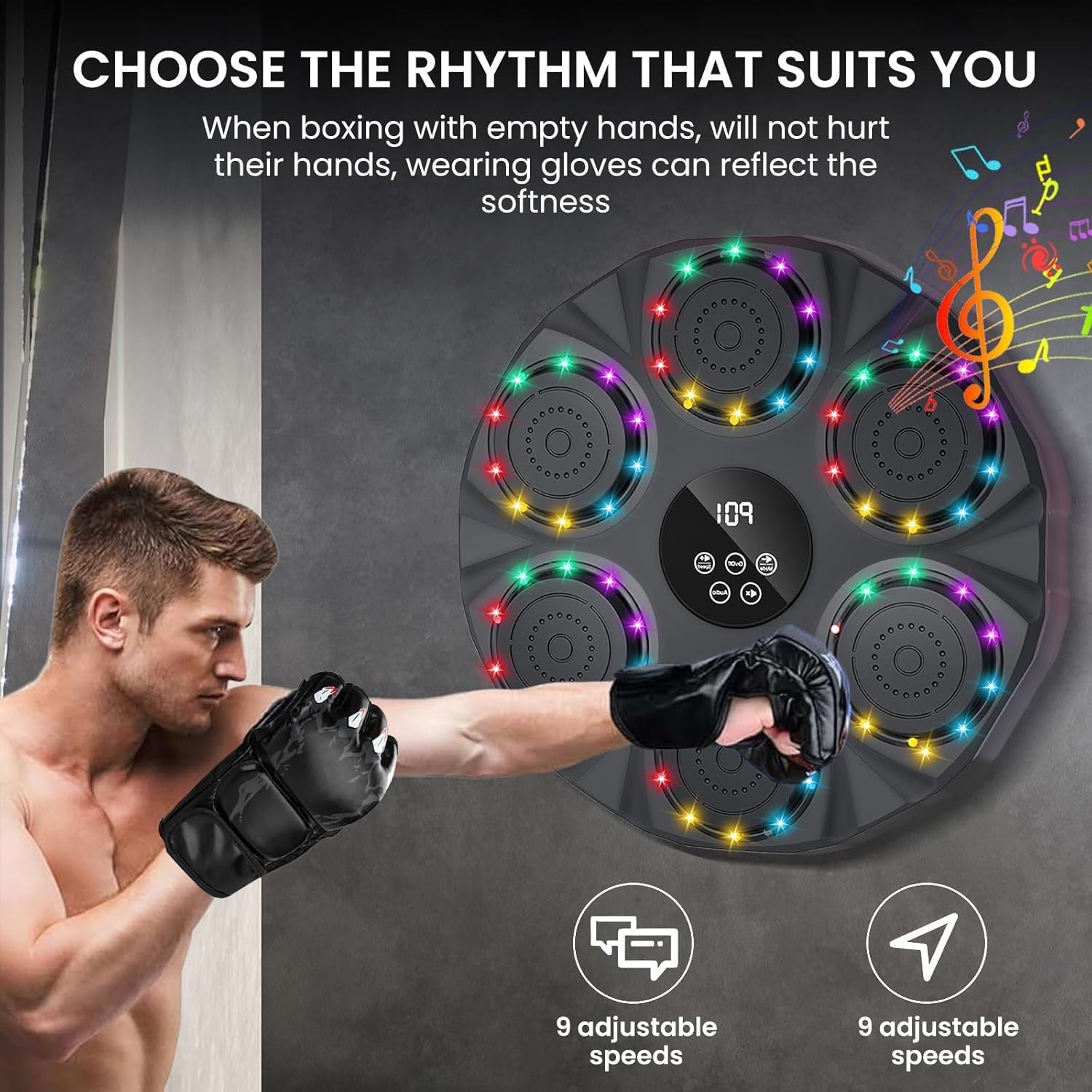 Music Boxing Machine LED Punch Pad Bluetooth Wall Mounted Auto Count Home Gym