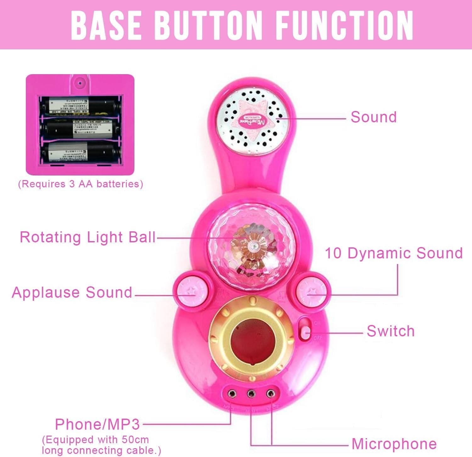 Kids Karaoke Machine with Stand Mic LED Stage Lights Adjustable