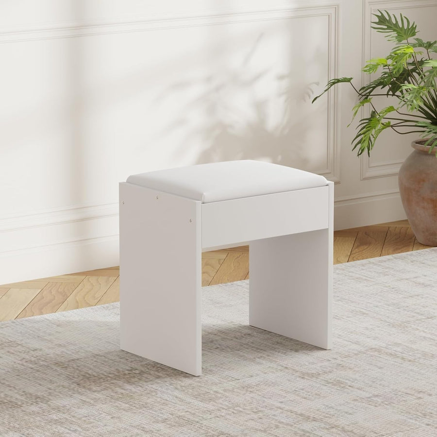 White Padded Dressing Table Stool – Baroque Vanity Chair for Bedroom