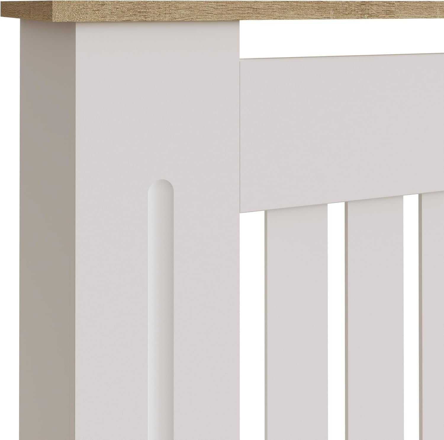 Medium White Radiator Cover – Modern MDF Slatted Heater Cabinet with Shelf
