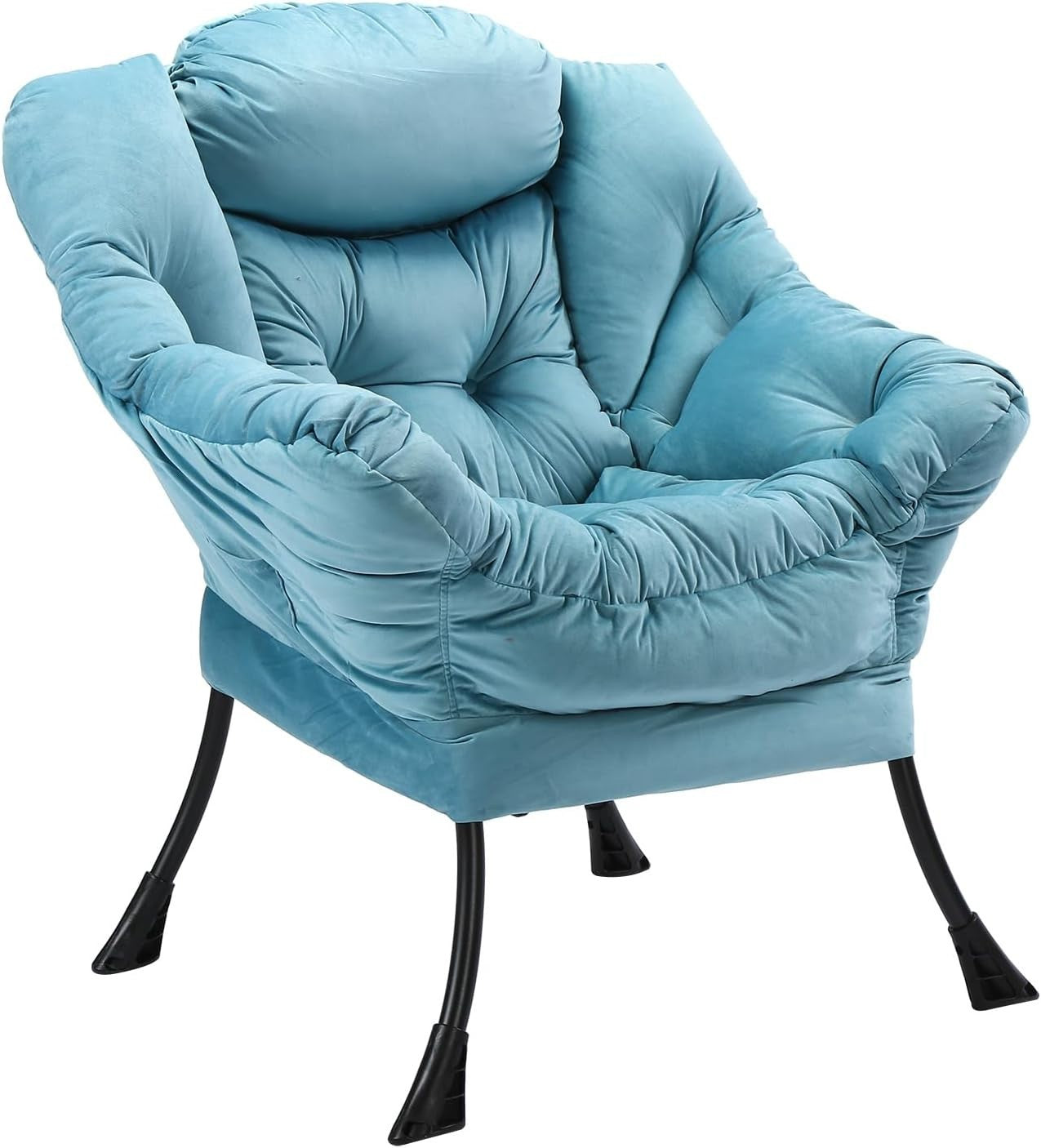 Modern Blue Accent Lounge Chair with Side Pocket | High Back Padded Sofa