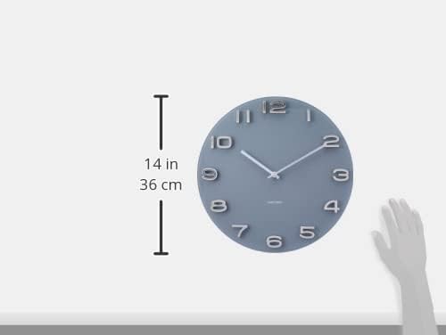35cm Grey Glass Wall Clock Modern Silent Quartz Round Home Office Decor