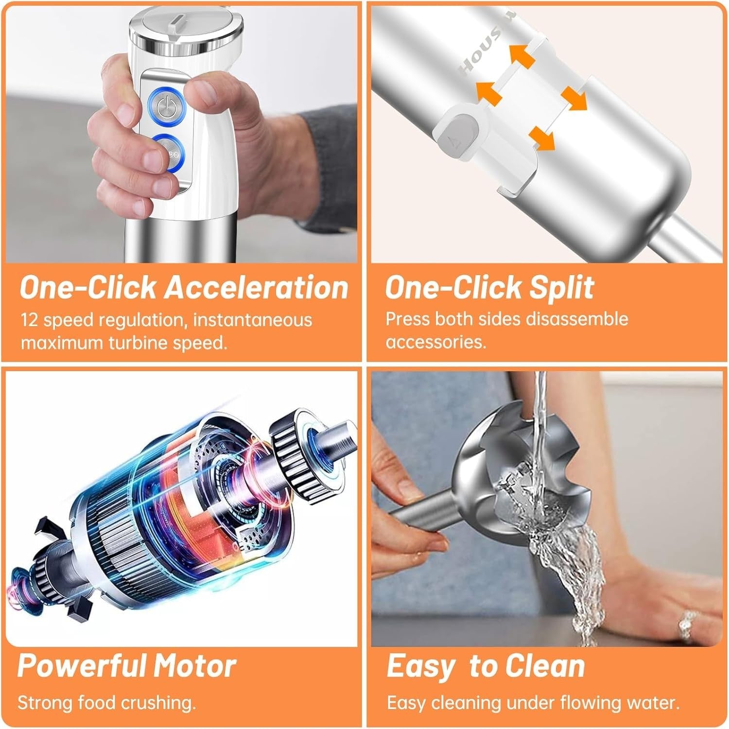 Powerful 5-in-1 Hand Blender 1000W | 12-Speed Adjustable | Food Chopper & Whisk