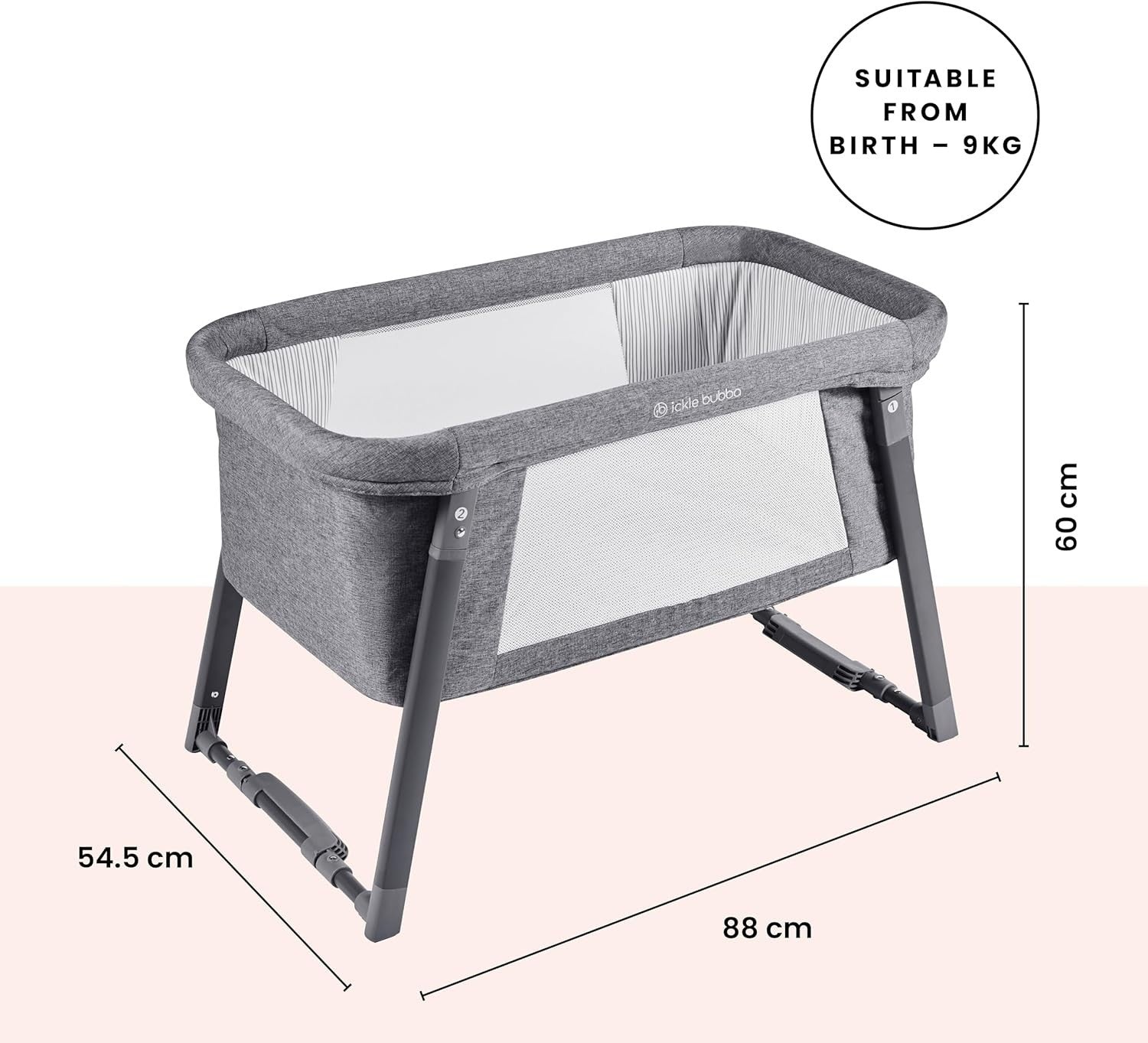 Compact Rocking Baby Crib Foldable Bassinet with Mattress & Travel Bag Grey