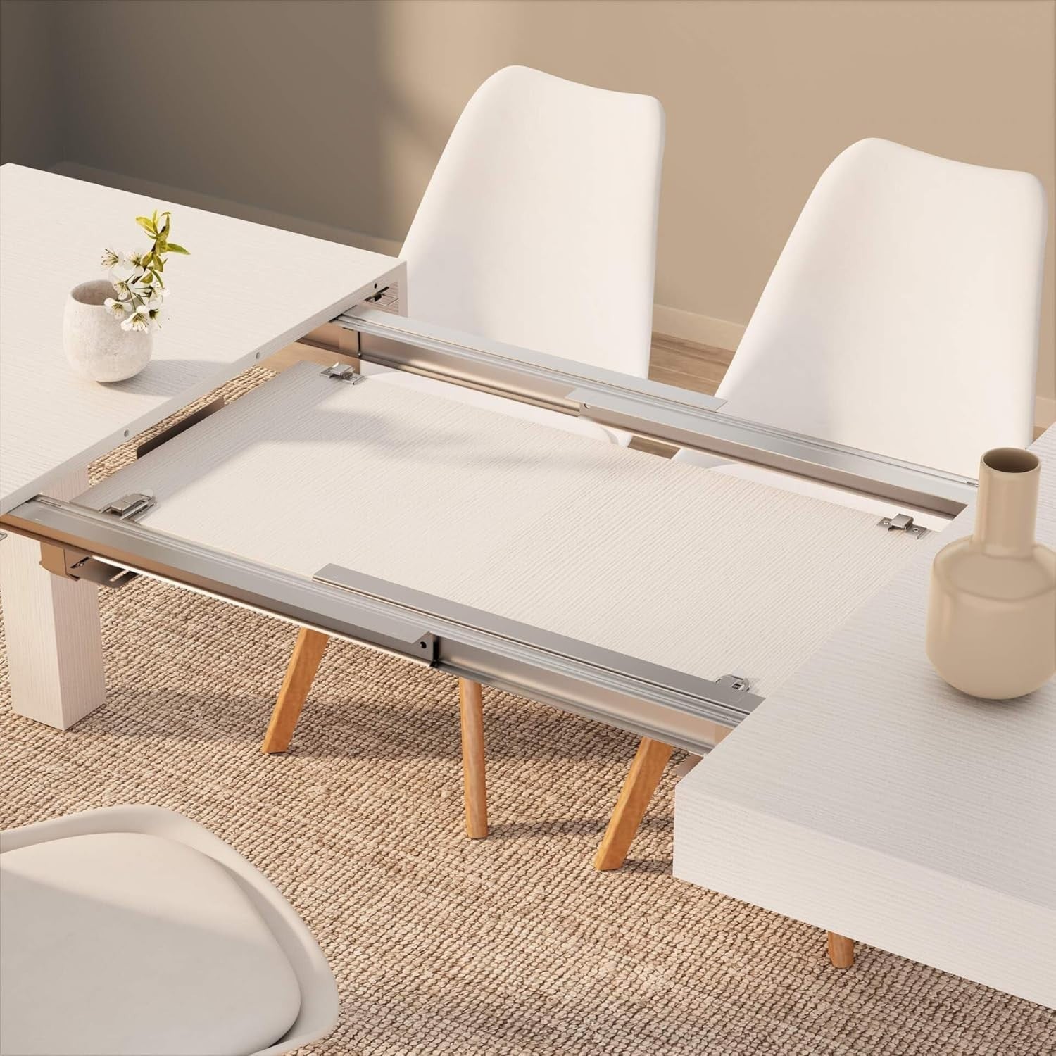 Extendable Ashwood White Dining Table 8 Seater Wood Modern SpaceSaving 120-200cm