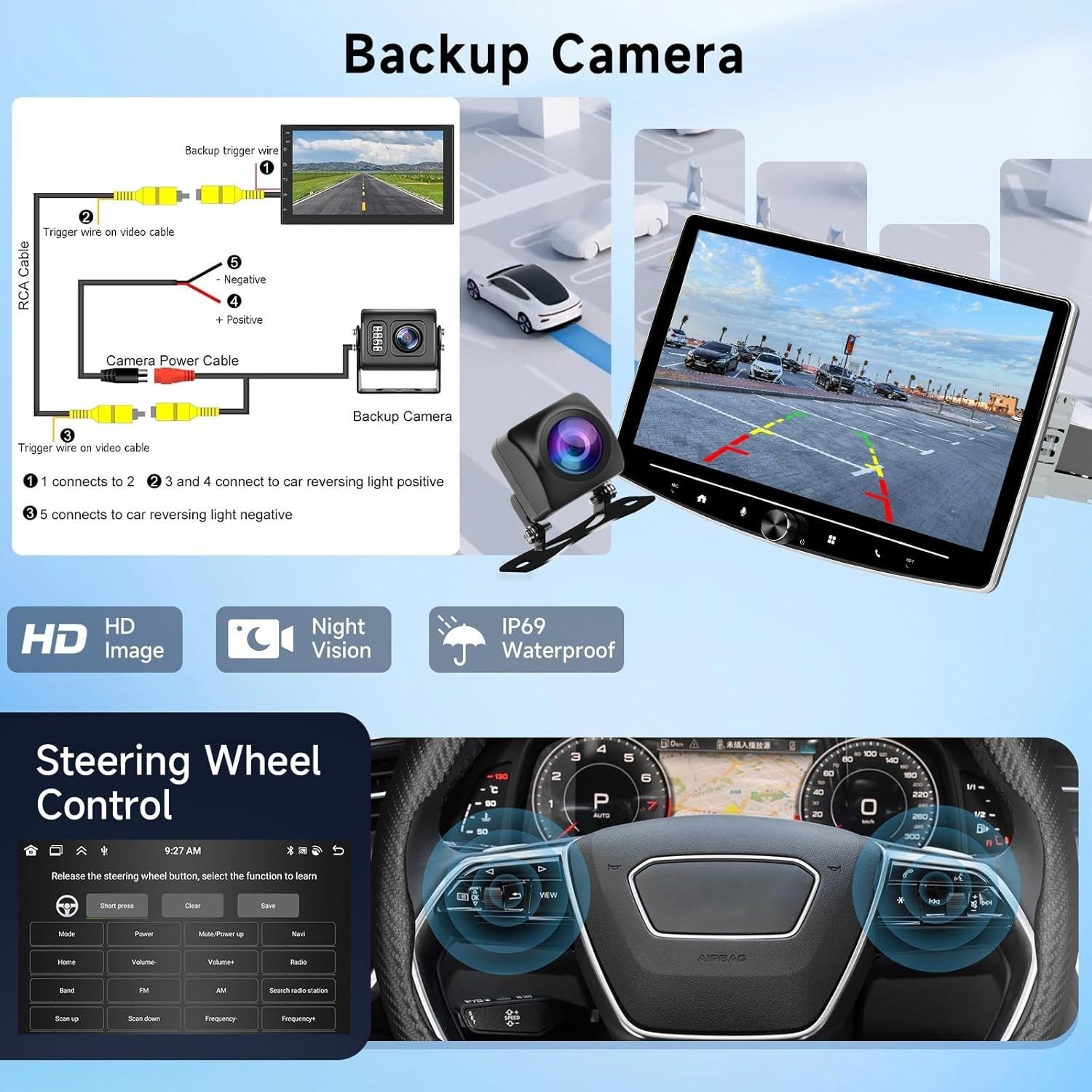10.1" Android Car Stereo 1 Din Touchscreen Wireless CarPlay GPS Radio